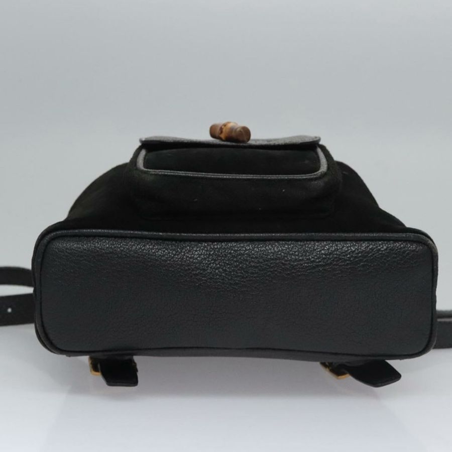 【日本直送】GUCCI 竹節雙肩包 絨面革 黑色 金色 003 1705 0030 Auth nb031-4