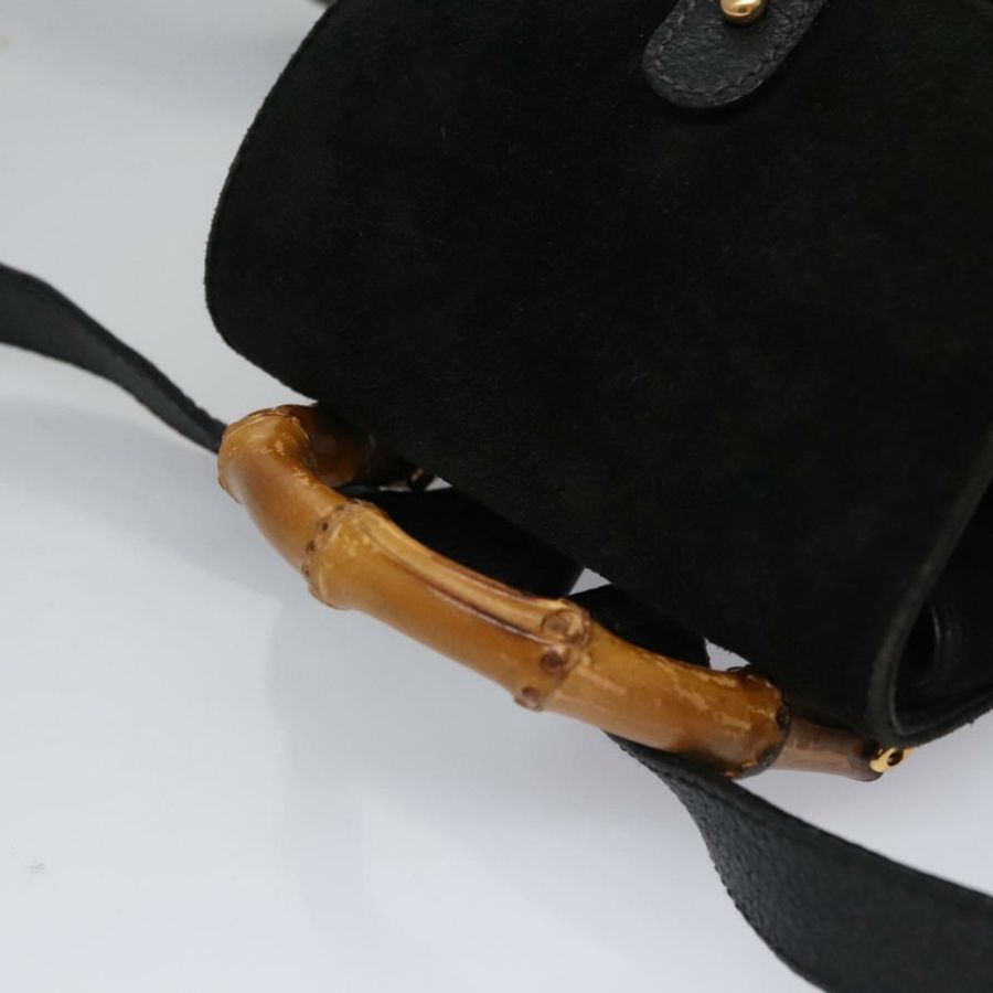 【日本直送】GUCCI 竹節雙肩包 絨面革 黑色 金色 003 1705 0030 Auth nb031-5