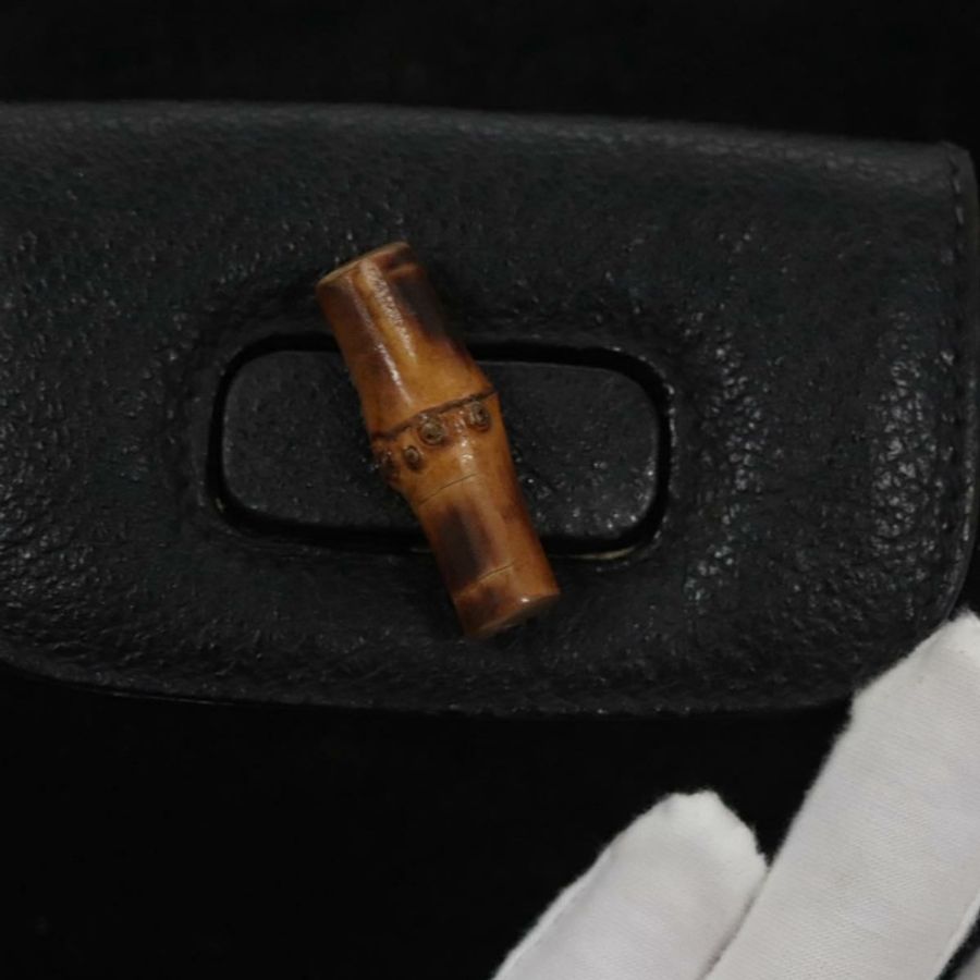 【日本直送】GUCCI 竹節雙肩包 絨面革 黑色 金色 003 1705 0030 Auth nb031-22