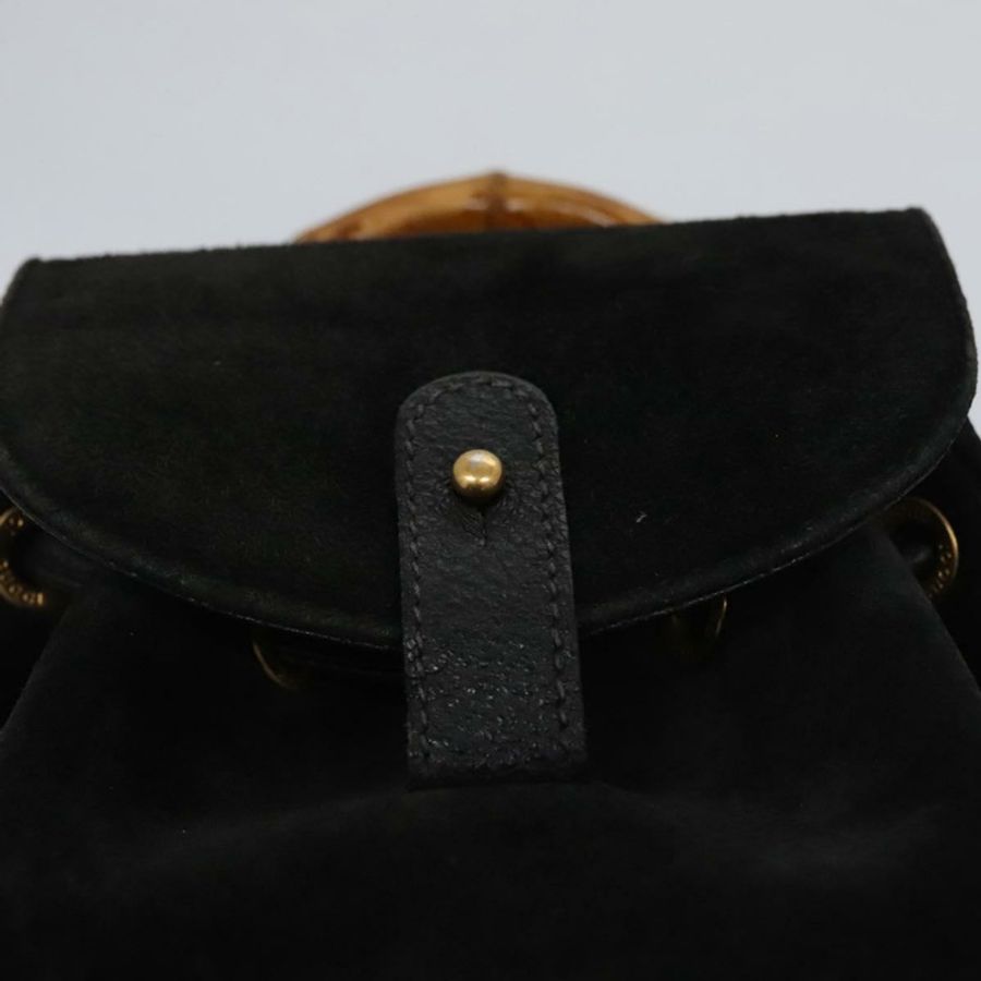 【日本直送】GUCCI 竹節雙肩包 絨面革 黑色 金色 003 1705 0030 Auth nb031-23