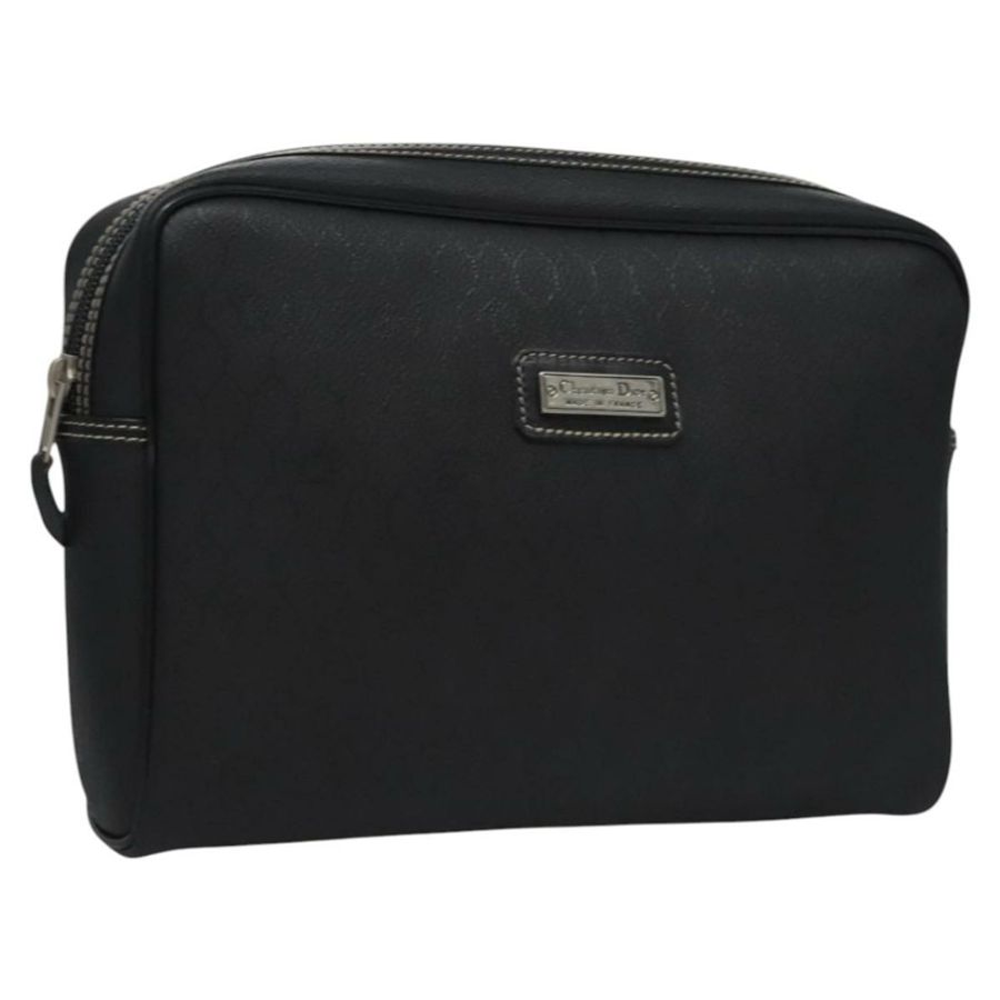 【日本直送】Christian Dior 蜂巢帆布手拿包 PVC 皮革 黑色 銀色 正品 ti2892-0