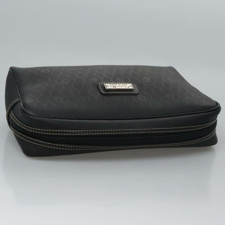 【日本直送】Christian Dior 蜂巢帆布手拿包 PVC 皮革 黑色 銀色 正品 ti2892-4