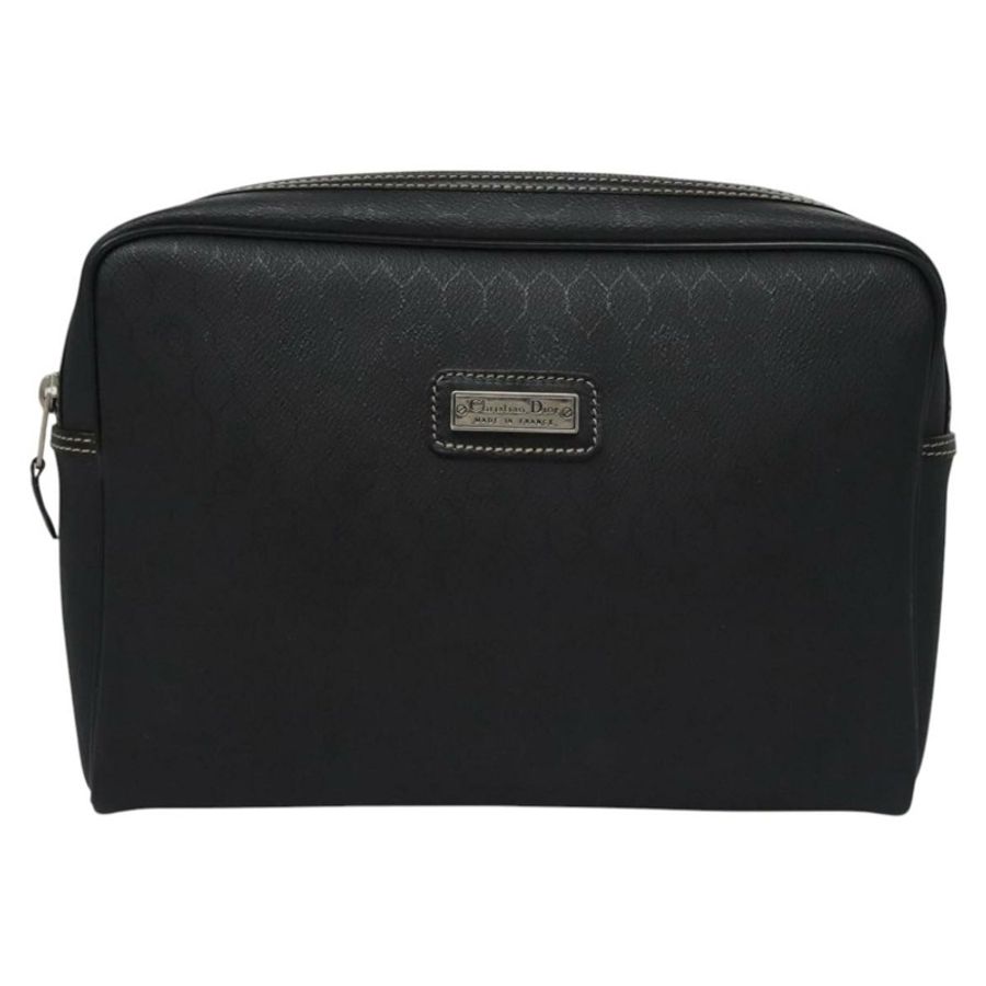 【日本直送】Christian Dior 蜂巢帆布手拿包 PVC 皮革 黑色 銀色 正品 ti2892-12