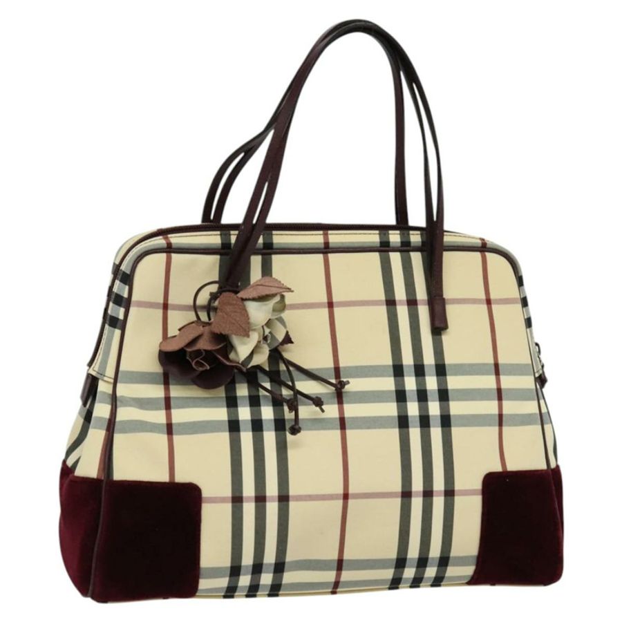 【日本直送】BURBERRY Nova 格紋手提包 尼龍 米色 銀色 正品 BD724-0