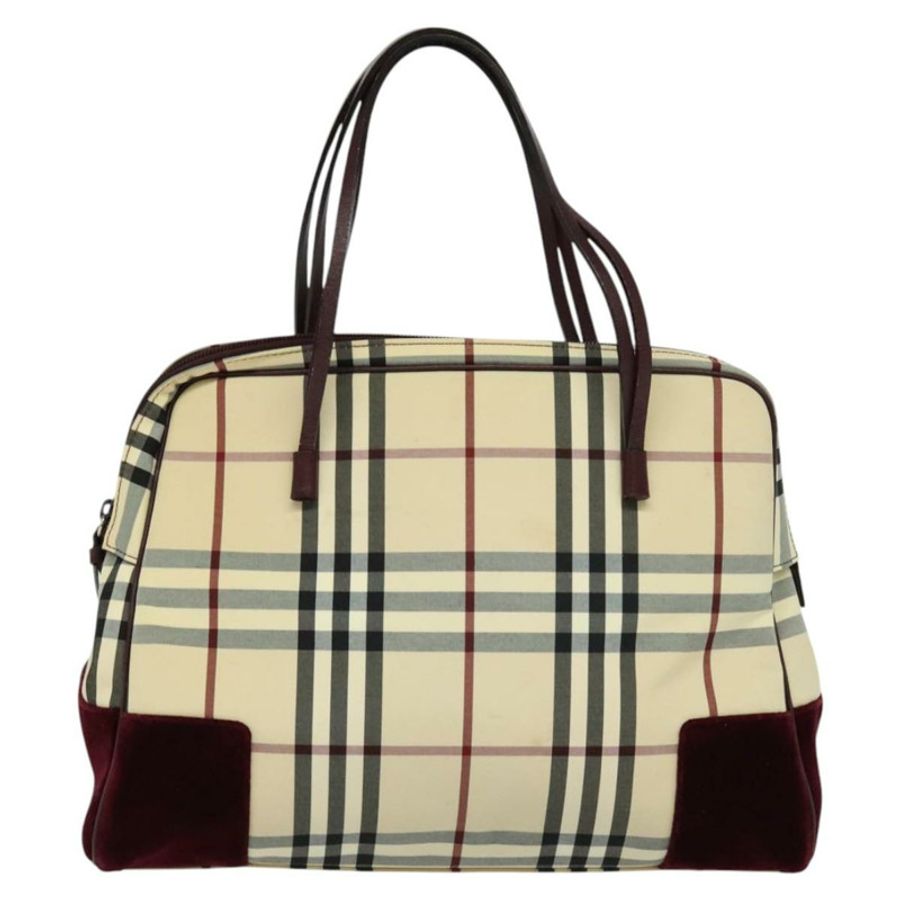 【日本直送】BURBERRY Nova 格紋手提包 尼龍 米色 銀色 正品 BD724-1