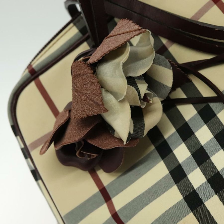【日本直送】BURBERRY Nova 格紋手提包 尼龍 米色 銀色 正品 BD724-9