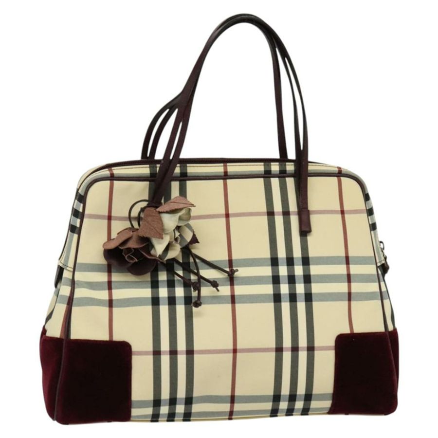 【日本直送】BURBERRY Nova 格紋手提包 尼龍 米色 銀色 正品 BD724-12
