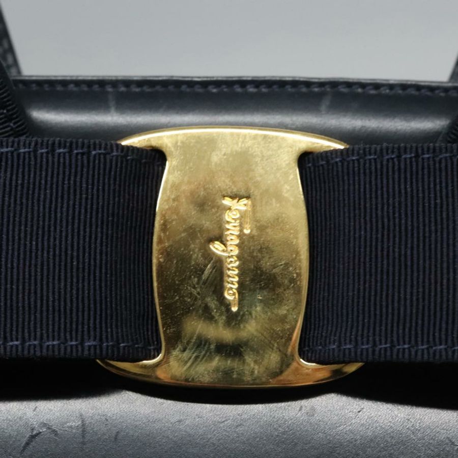 【日本直送】Salvatore Ferragamo Vala 手提包 皮革 2way Navy Gold Auth BA817-9