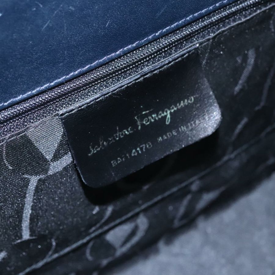【日本直送】Salvatore Ferragamo Vala 手提包 皮革 2way Navy Gold Auth BA817-11