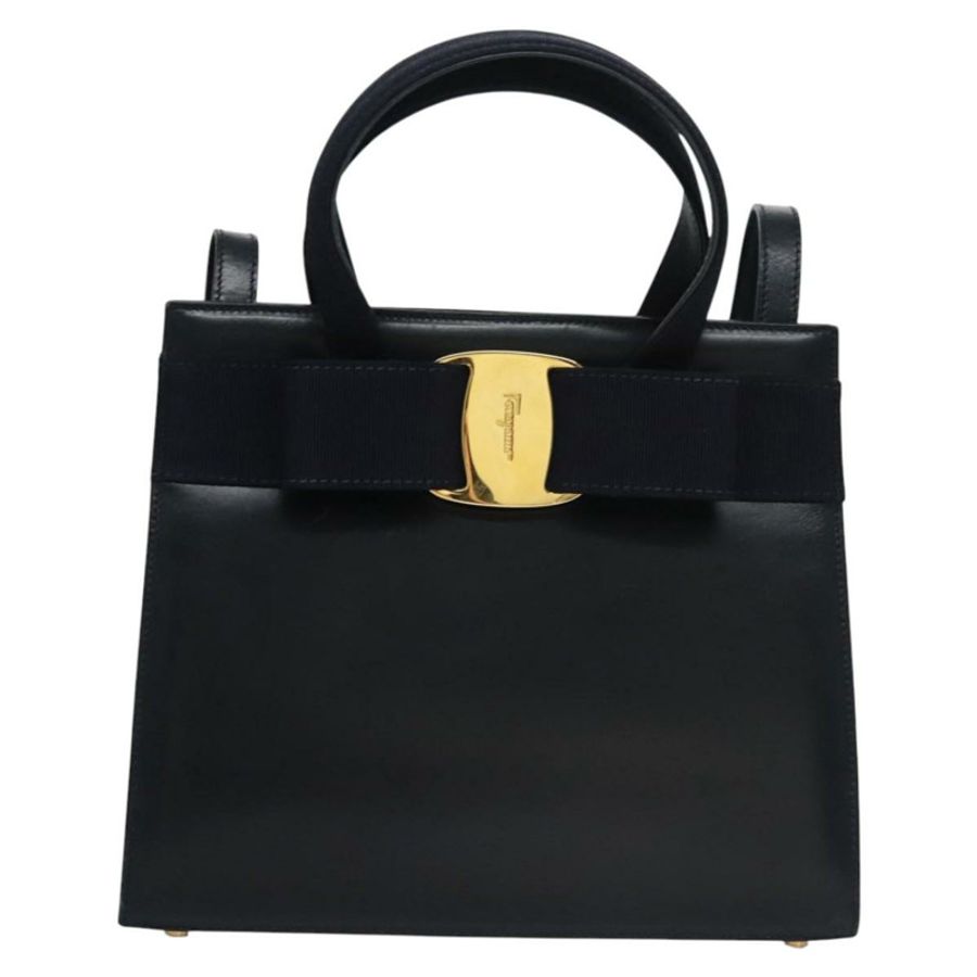 【日本直送】Salvatore Ferragamo Vala 手提包 皮革 2way Navy Gold Auth BA817-12