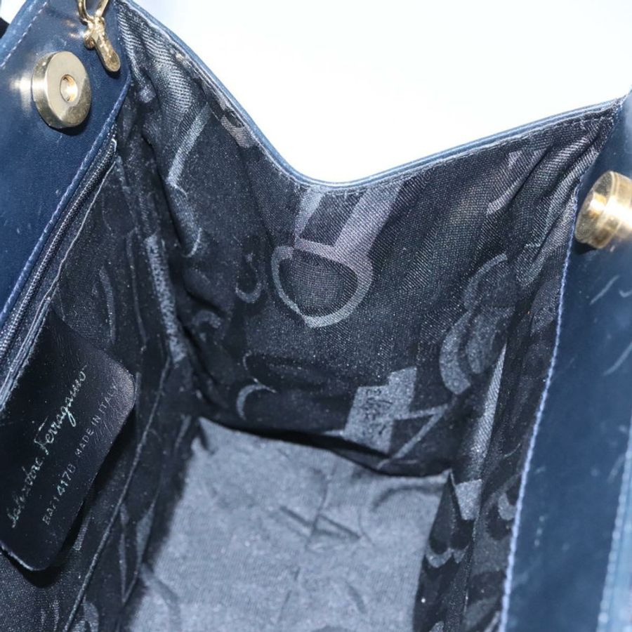 【日本直送】Salvatore Ferragamo Vala 手提包 皮革 2way Navy Gold Auth BA817-18