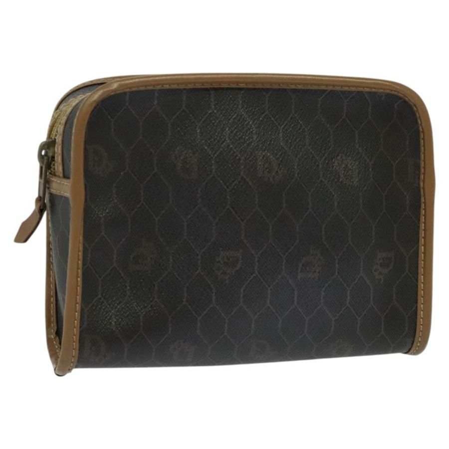 【日本直送】Christian Dior 蜂巢帆布手拿包 PVC 皮革 黑色 正品 bs23663-0
