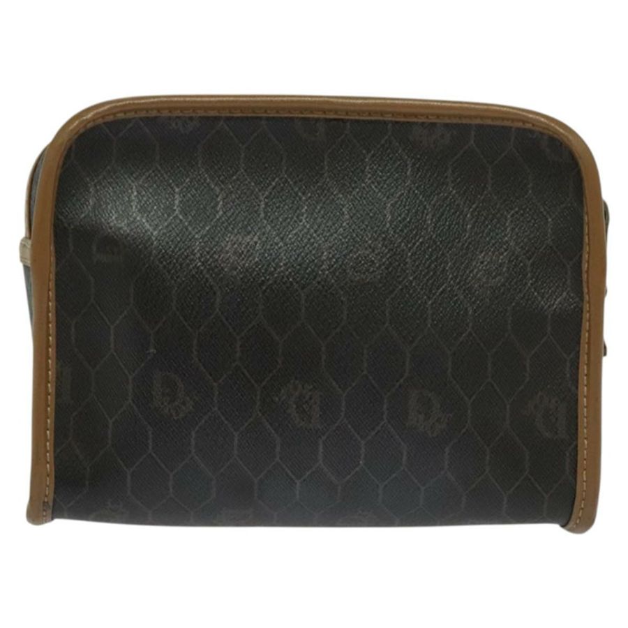 【日本直送】Christian Dior 蜂巢帆布手拿包 PVC 皮革 黑色 正品 bs23663-1
