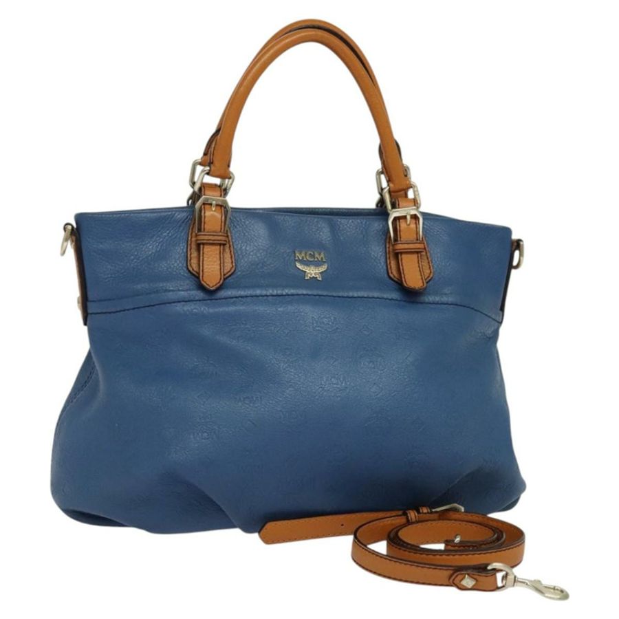 【日本直送】MCM Vicetos Logogram 手提包 皮革 2way 藍色棕色 正品 MY353-0