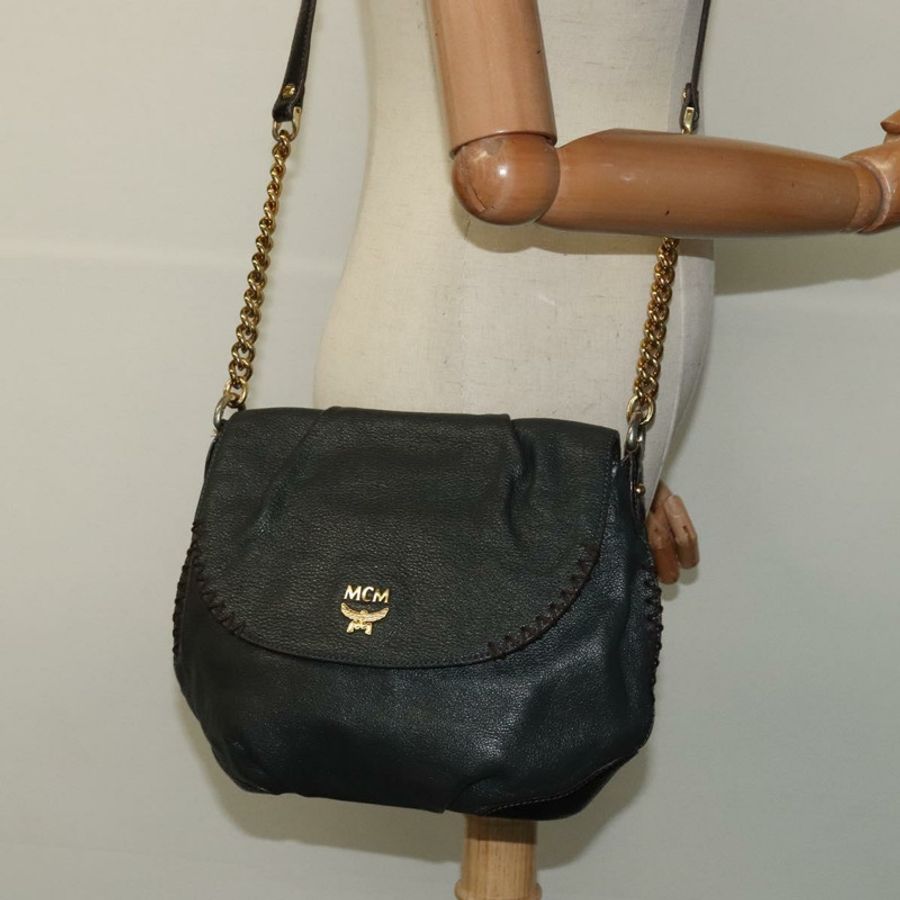 【日本直送】MCM 鏈條單肩包 皮革 灰色 金色 正品 MY336-23