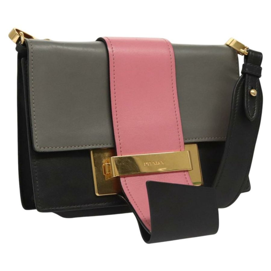 【日本直送】PRADA 鏈條單肩包 皮革 灰色 金色 正品 bs23951-0