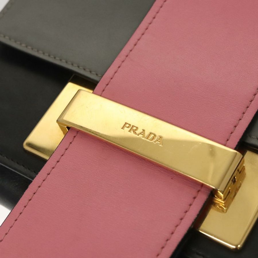 【日本直送】PRADA 鏈條單肩包 皮革 灰色 金色 正品 bs23951-8