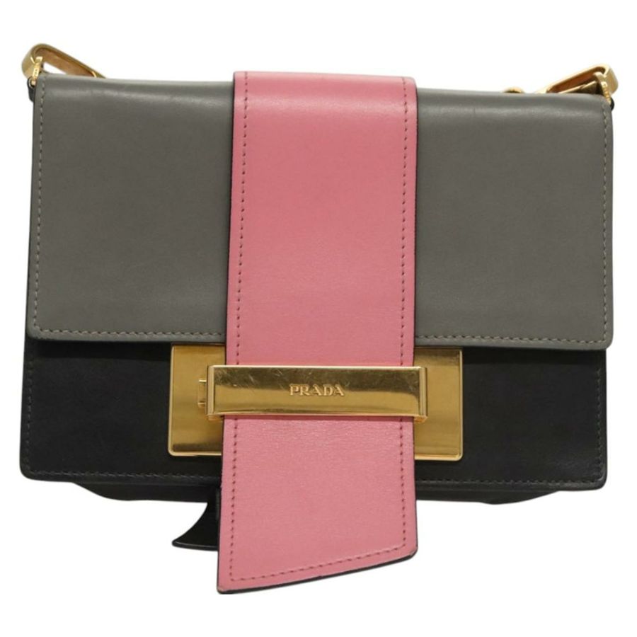 【日本直送】PRADA 鏈條單肩包 皮革 灰色 金色 正品 bs23951-12