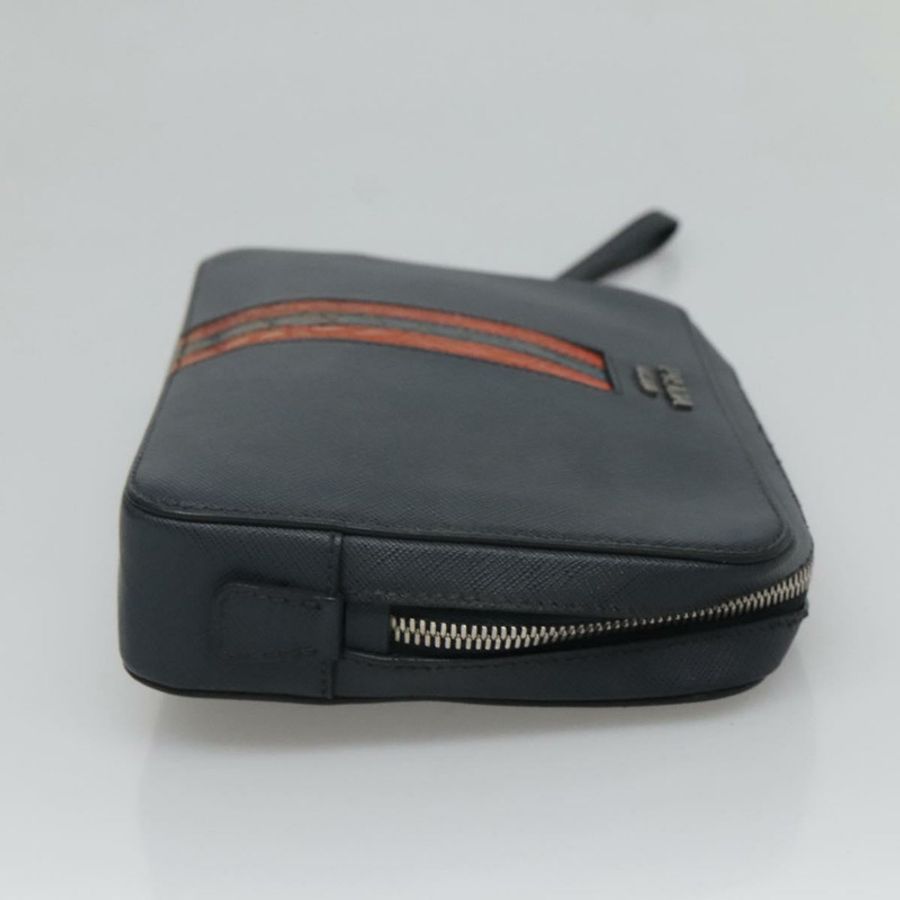 【日本直送】PRADA 手拿包 Safiano 皮革 海軍藍 銀色 正品 BD1408-2