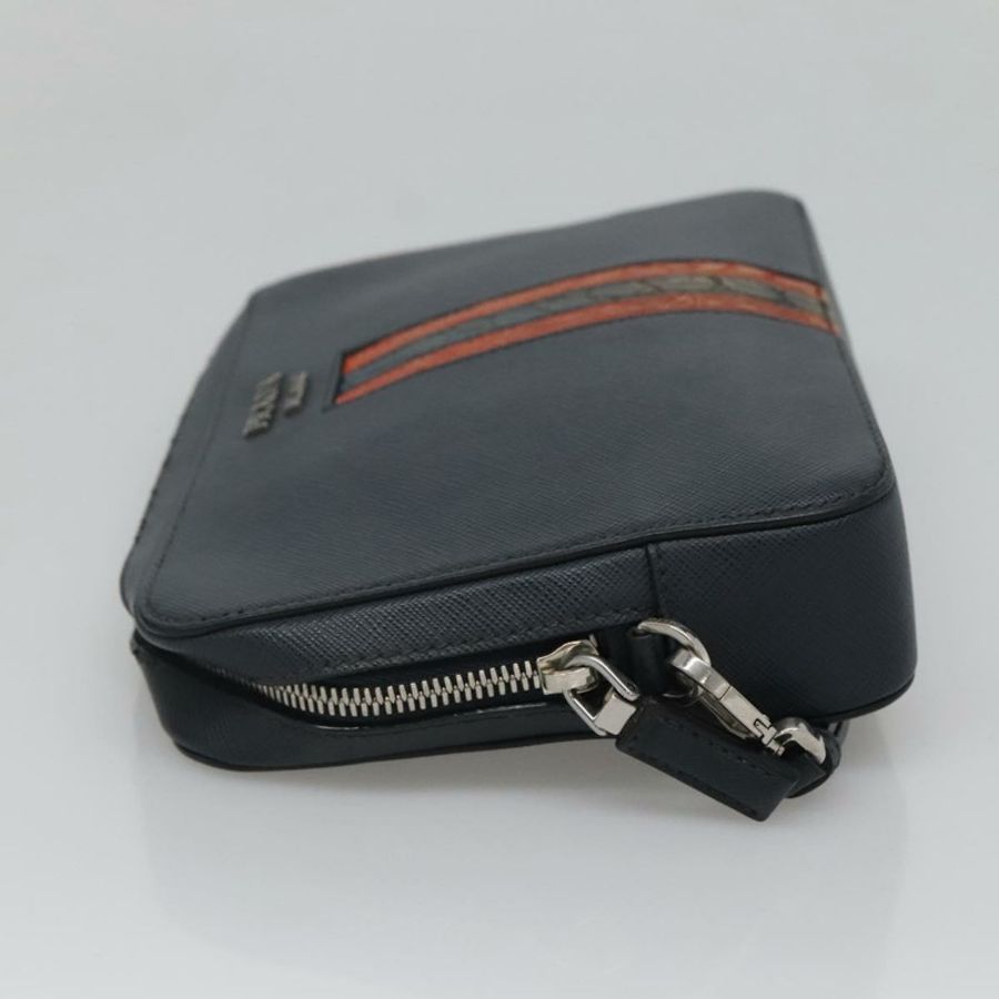 【日本直送】PRADA 手拿包 Safiano 皮革 海軍藍 銀色 正品 BD1408-3