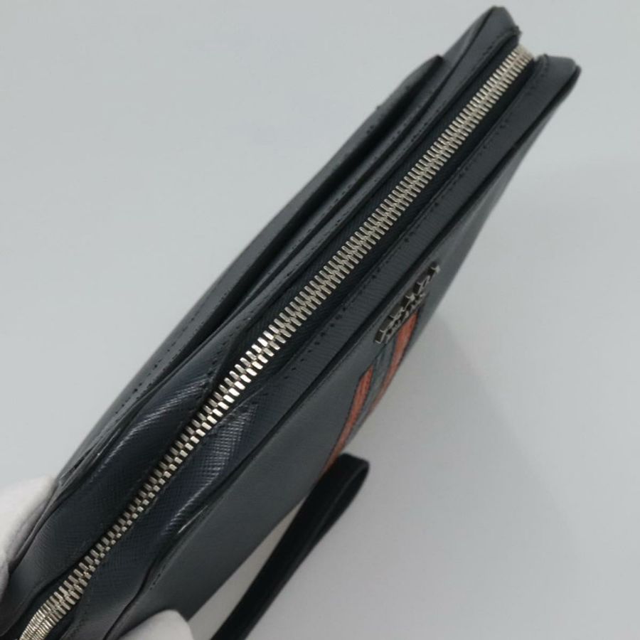 【日本直送】PRADA 手拿包 Safiano 皮革 海軍藍 銀色 正品 BD1408-5