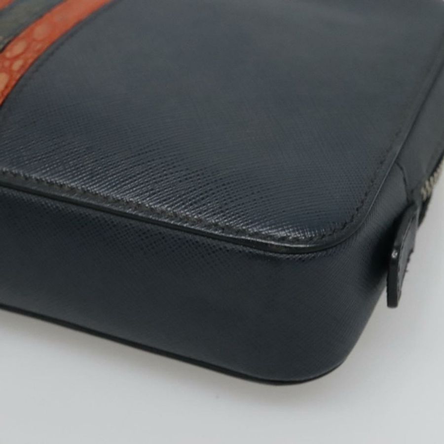 【日本直送】PRADA 手拿包 Safiano 皮革 海軍藍 銀色 正品 BD1408-7