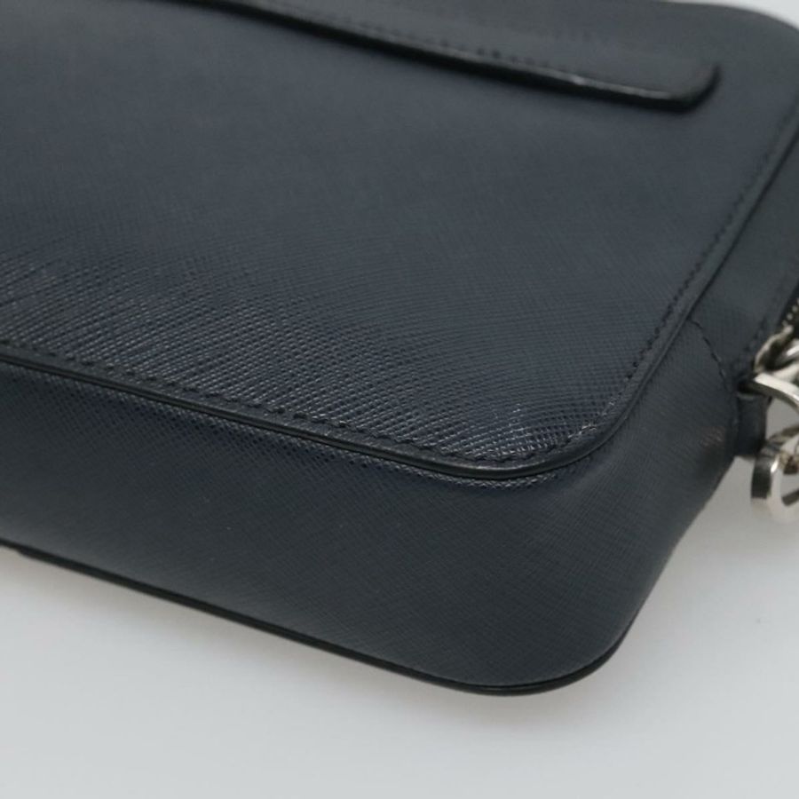 【日本直送】PRADA 手拿包 Safiano 皮革 海軍藍 銀色 正品 BD1408-15