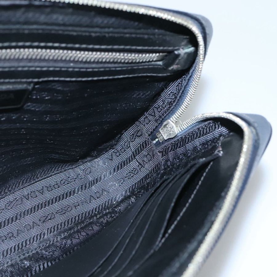 【日本直送】PRADA 手拿包 Safiano 皮革 海軍藍 銀色 正品 BD1408-20