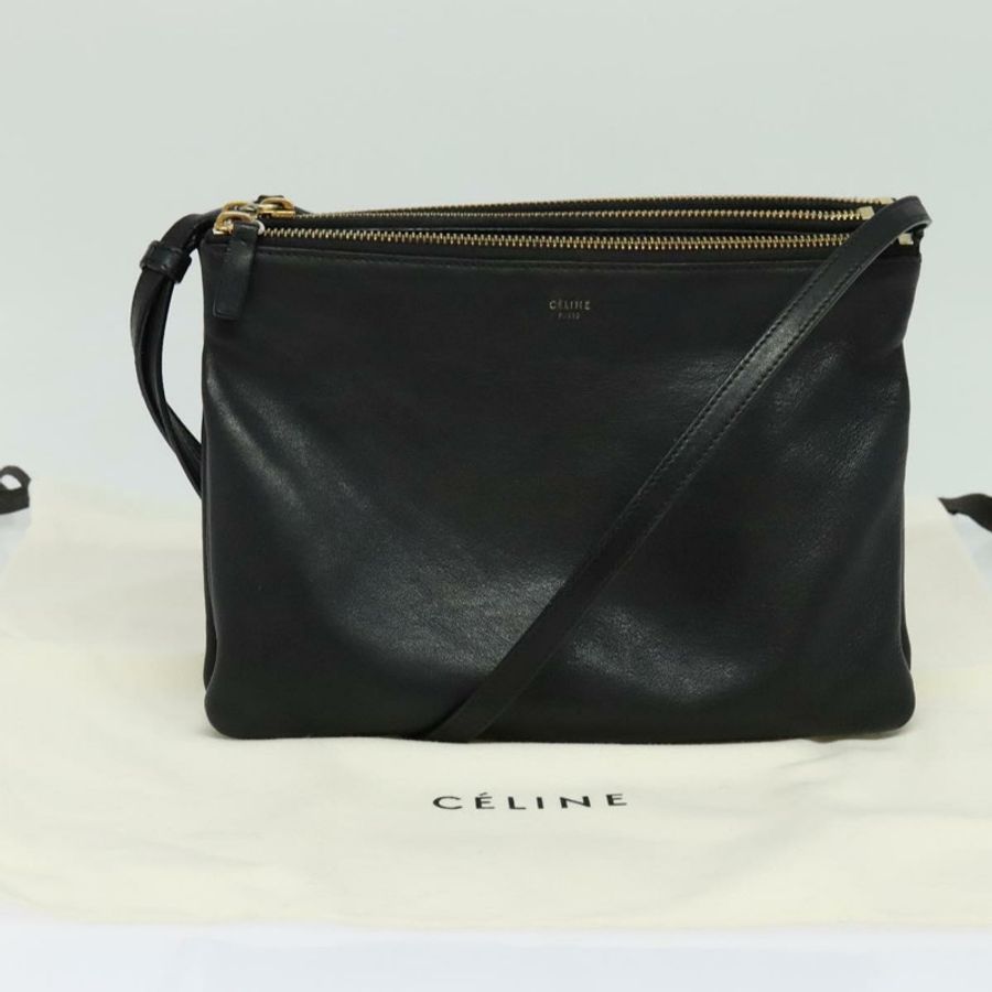 【日本直送】CELINE Trio 手提包 肩背包 皮革 黑色 金色 正品 ki5590-11