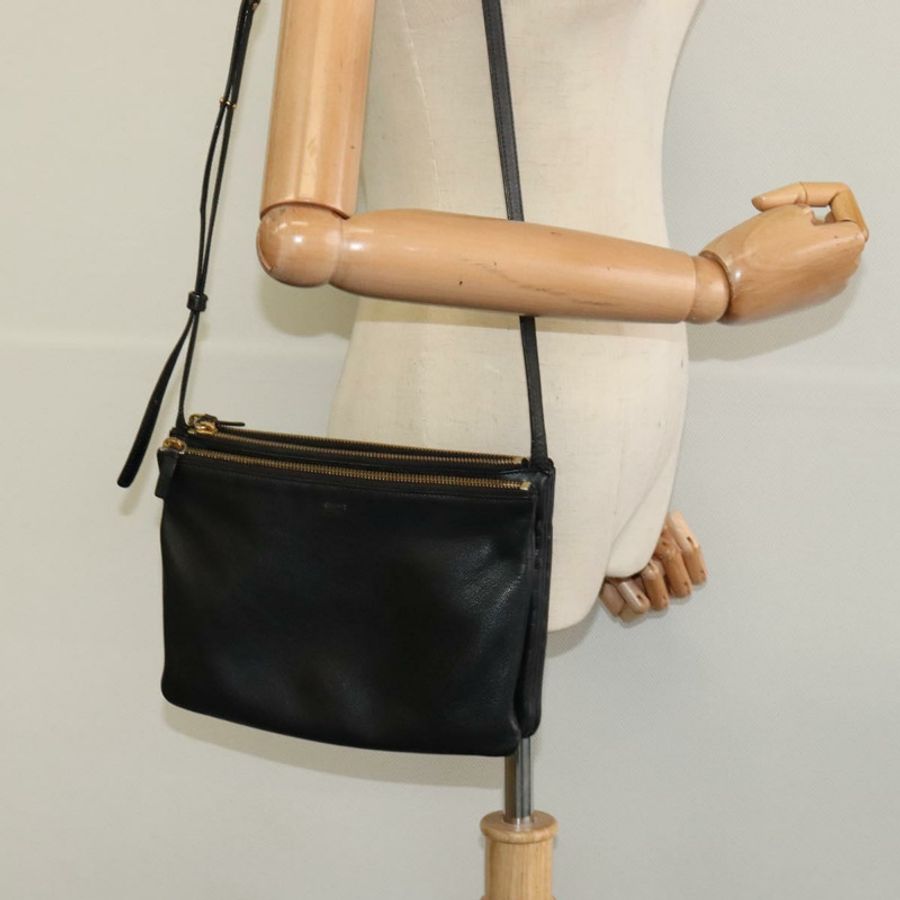 【日本直送】CELINE Trio 手提包 肩背包 皮革 黑色 金色 正品 ki5590-33