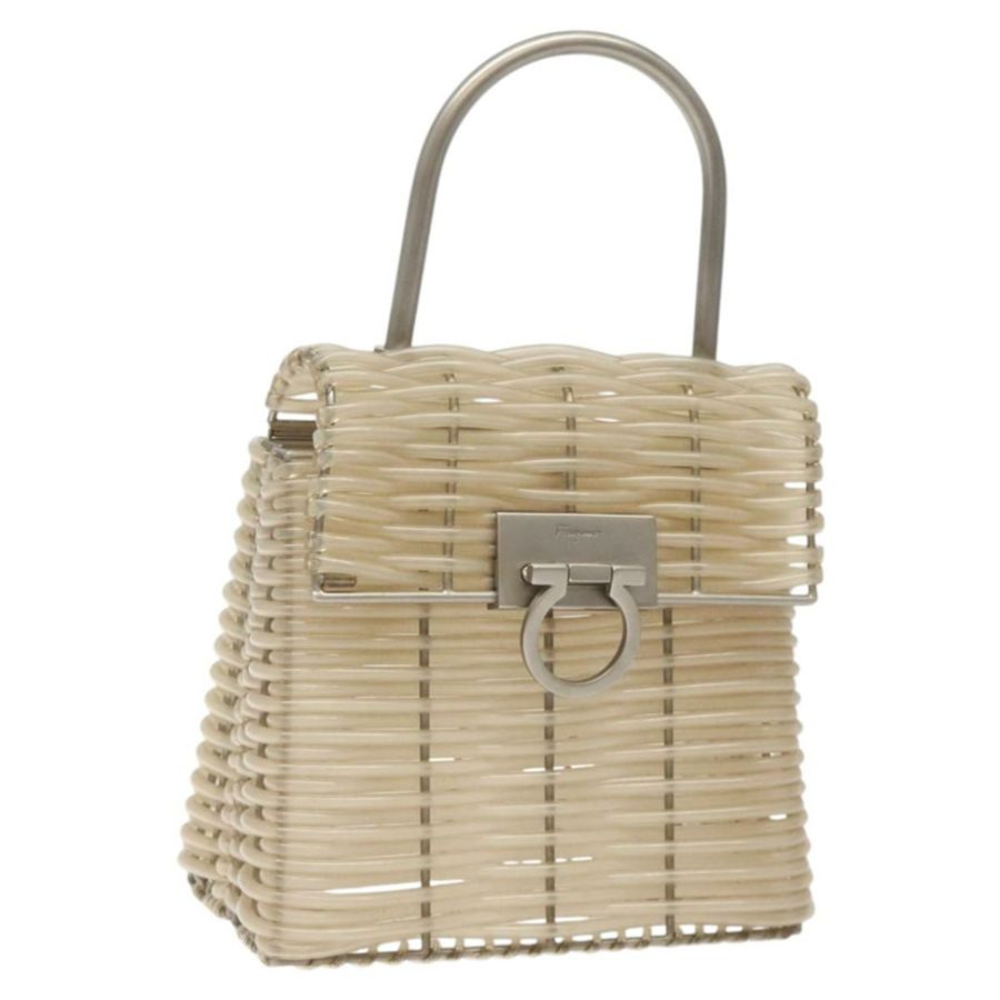 【日本直送】Salvatore Ferragamo Gancini 手提包 透明銀色乙烯基材質 正品 BD1554-0