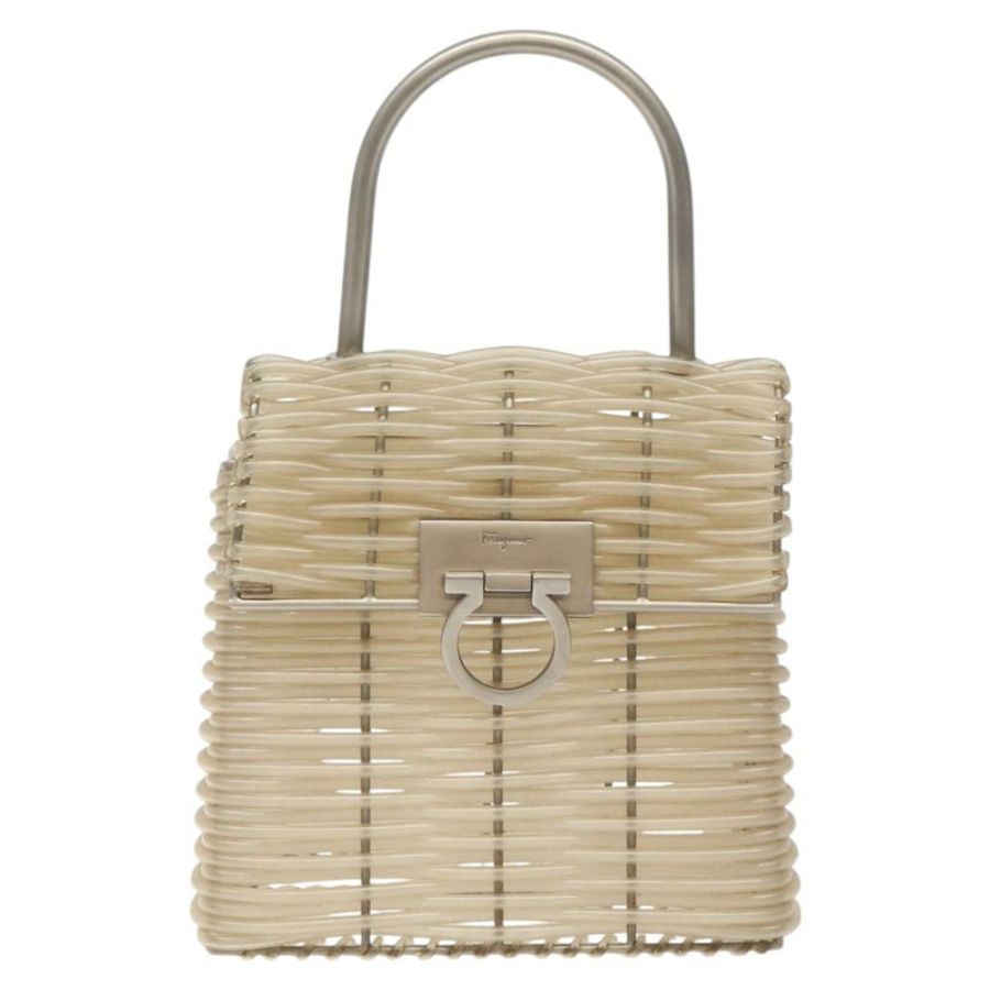 【日本直送】Salvatore Ferragamo Gancini 手提包 透明銀色乙烯基材質 正品 BD1554-12