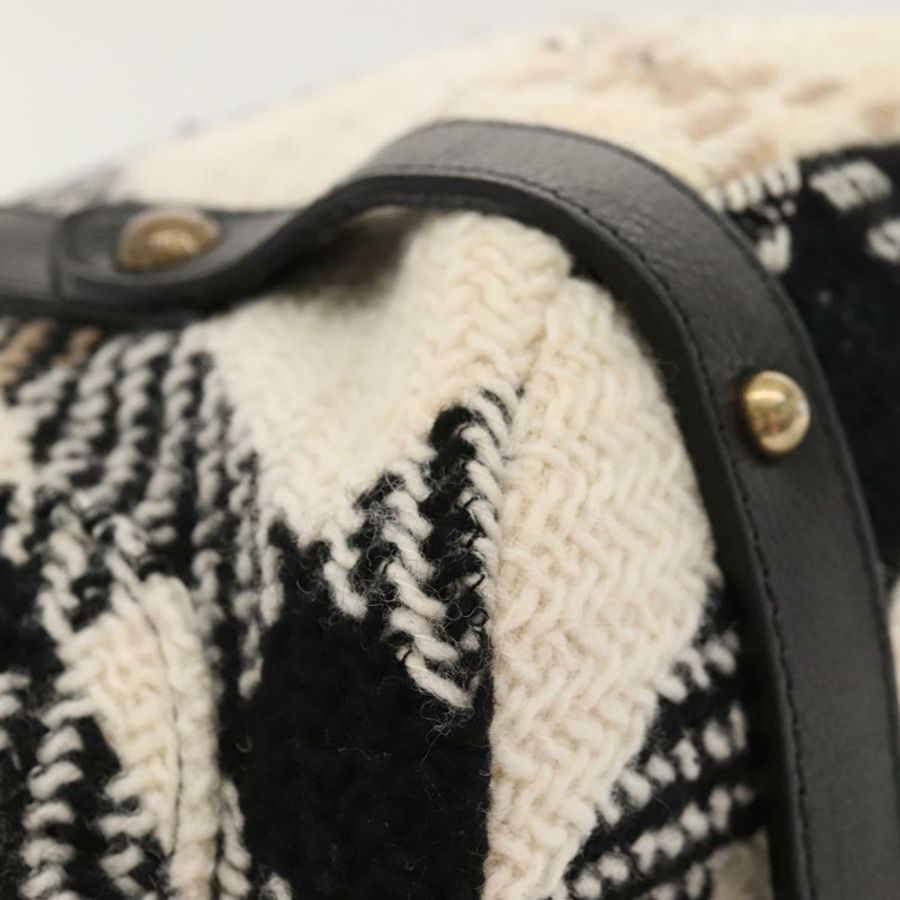 【日本直送】BURBERRY Nova Check Blue Label 托特包 羊毛 白色 金色 Auth BD1813-13