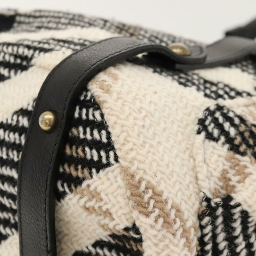 【日本直送】BURBERRY Nova Check Blue Label 托特包 羊毛 白色 金色 Auth BD1813-15