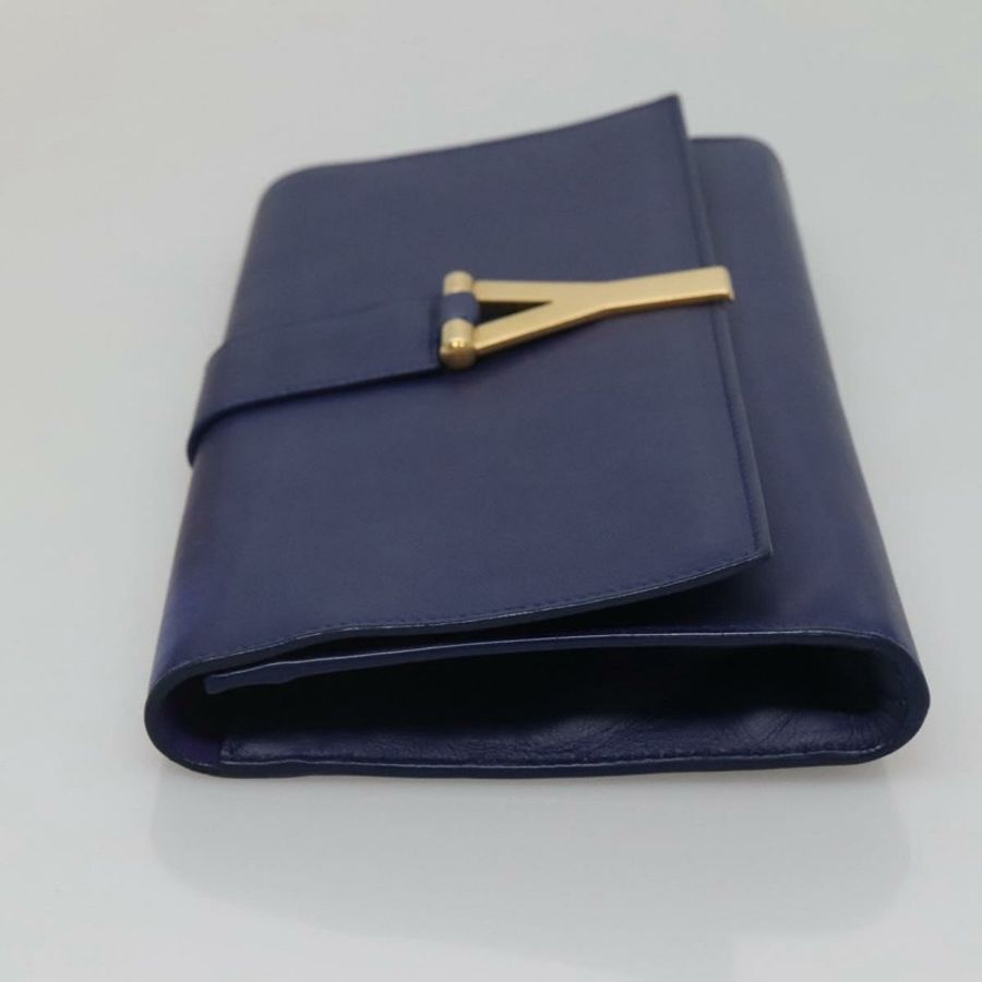 【日本直送】SAINT LAURENT 手拿包 皮革 藍色 金色 311213 正品 MX188-3