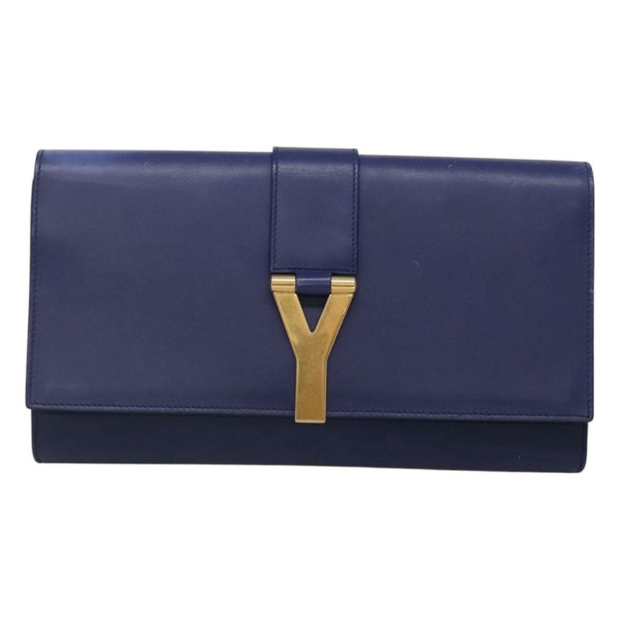 【日本直送】SAINT LAURENT 手拿包 皮革 藍色 金色 311213 正品 MX188-12