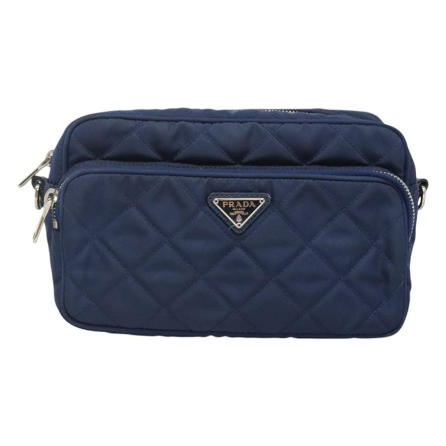 【日本直送】PRADA 絎縫肩背包 尼龍 藍色 銀色 Auth KD263-12