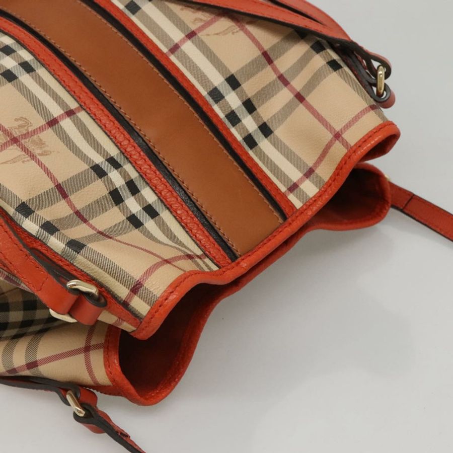 【日本直送】BURBERRY Nova 格紋手提包 PVC 皮革 米棕色 正品 117753-5