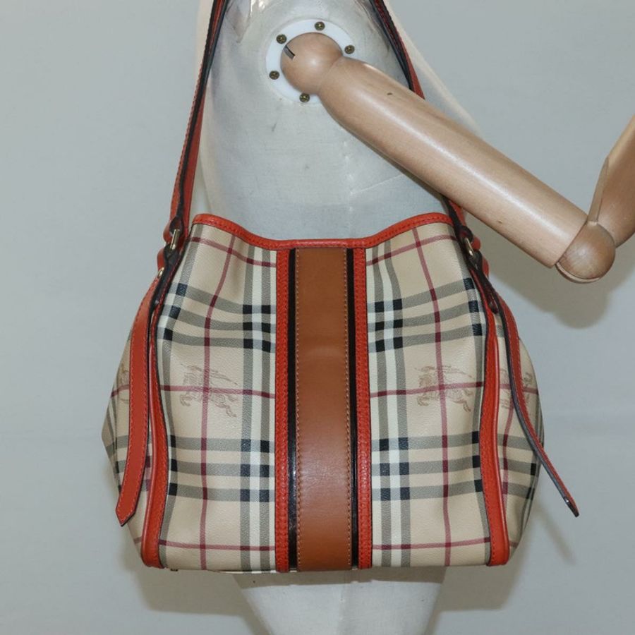 【日本直送】BURBERRY Nova 格紋手提包 PVC 皮革 米棕色 正品 117753-18