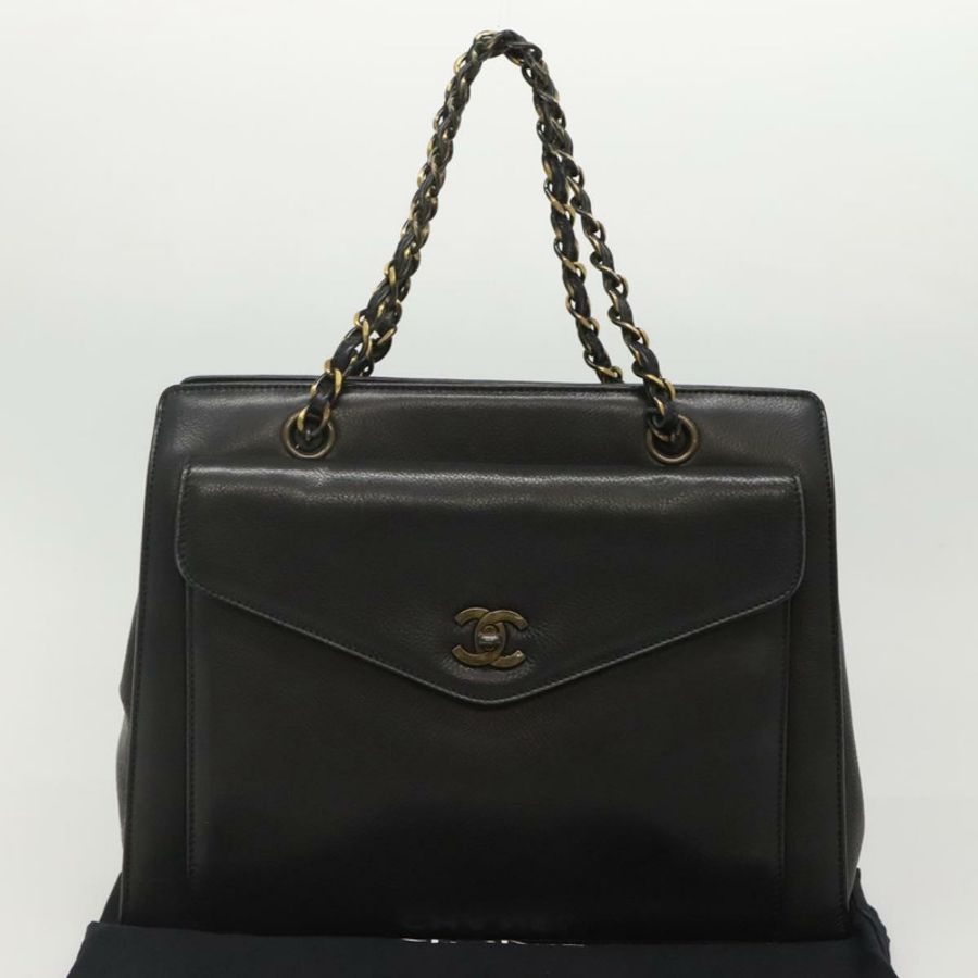 【日本直送】香奈兒黑色皮革鏈條手提包 CC Auth bs24390-11