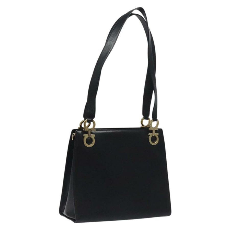 【日本直送】Salvatore Ferragamo Gancini 皮革肩背包 黑色 金色 正品 117541-0