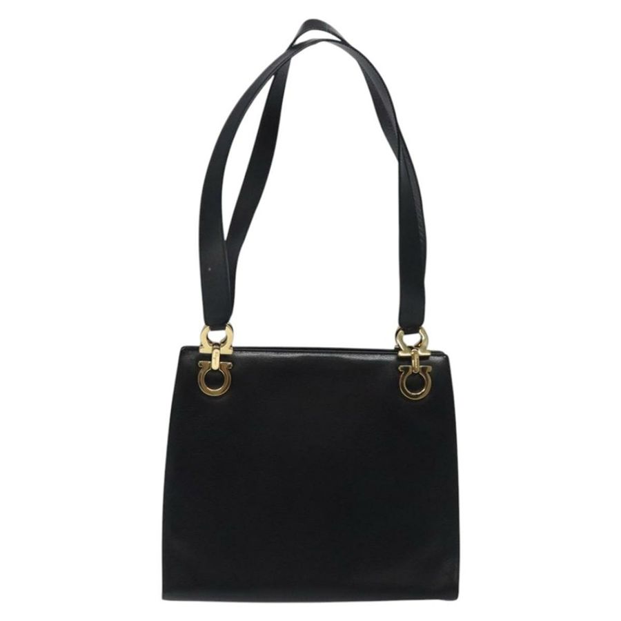 【日本直送】Salvatore Ferragamo Gancini 皮革肩背包 黑色 金色 正品 117541-1