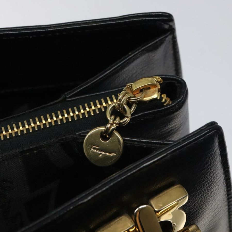 【日本直送】Salvatore Ferragamo Gancini 皮革肩背包 黑色 金色 正品 117541-9