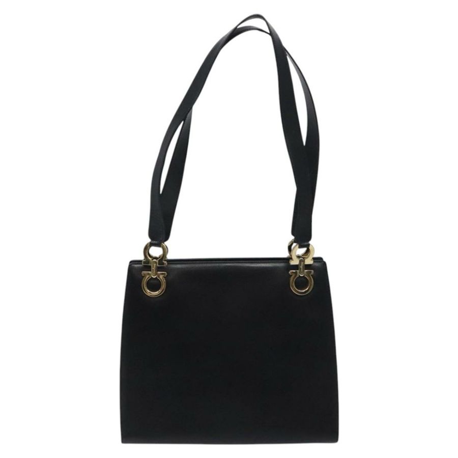 【日本直送】Salvatore Ferragamo Gancini 皮革肩背包 黑色 金色 正品 117541-12