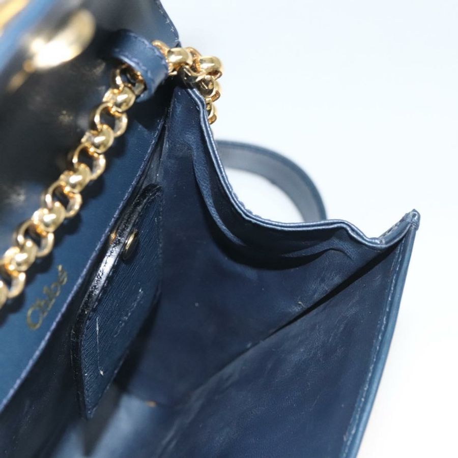 【日本直送】Chloe 鏈條單肩包 皮革 海軍藍 金色 正品 117976-18