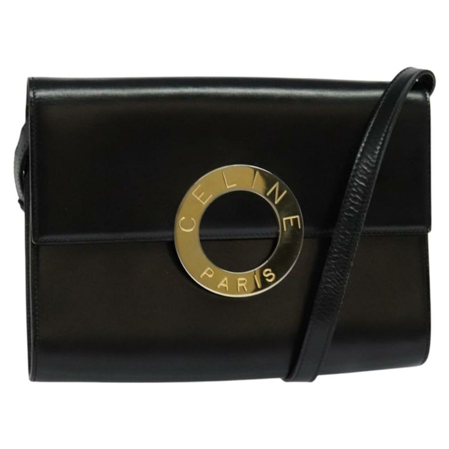 【日本直送】CELINE 圓背包,黑色皮革,金色,正品 118035-0