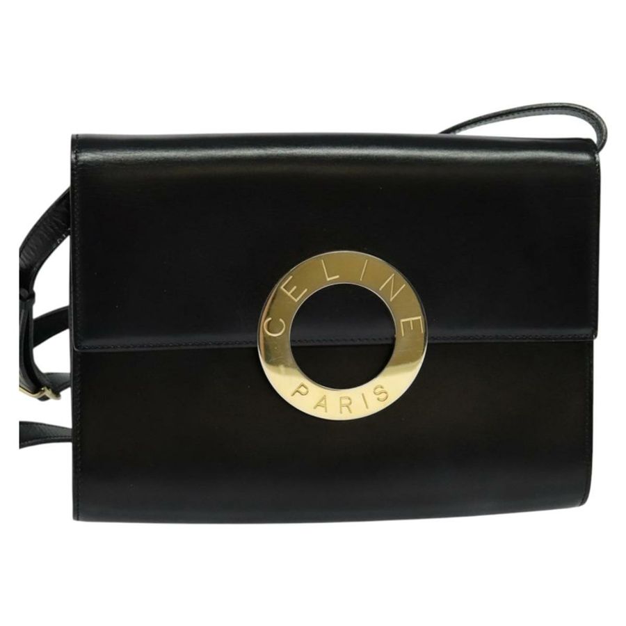 【日本直送】CELINE 圓背包,黑色皮革,金色,正品 118035-12