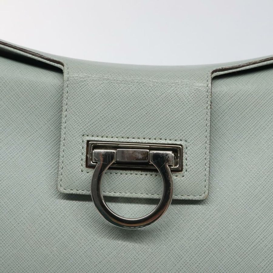 【日本直送】Salvatore Ferragamo Gancini 單肩包 皮革 淺藍色 銀色 正品 116561-9