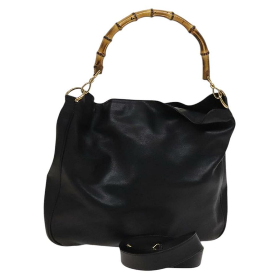 【日本直送】GUCCI 竹節手提包 皮革 黑色 金色 001 2058 1577 0 Auth 118294-0