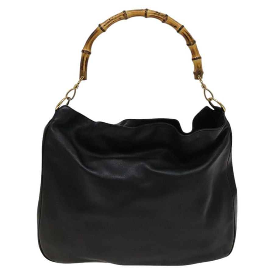 【日本直送】GUCCI 竹節手提包 皮革 黑色 金色 001 2058 1577 0 Auth 118294-1